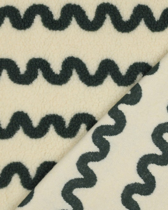 Tissu Sherpa Ecru Wave Vert Foncé - Mercerine