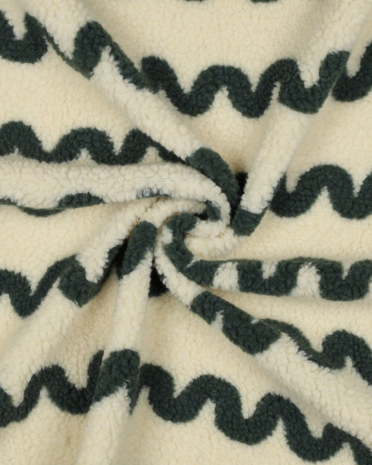 Tissu Sherpa Ecru Wave Vert Foncé - Mercerine