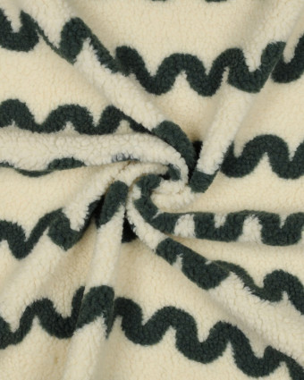 Tissu Sherpa Ecru Wave Vert Foncé - Mercerine