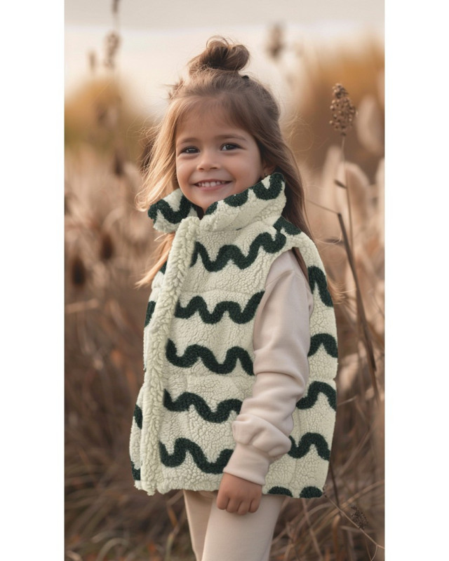 Tissu Sherpa Ecru Wave Vert Foncé - Mercerine