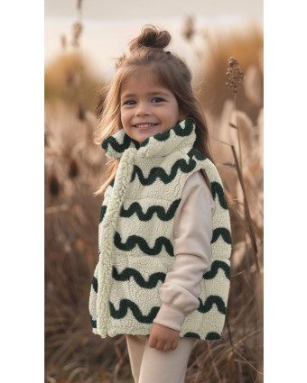 Tissu Sherpa Ecru Wave Vert Foncé - Mercerine