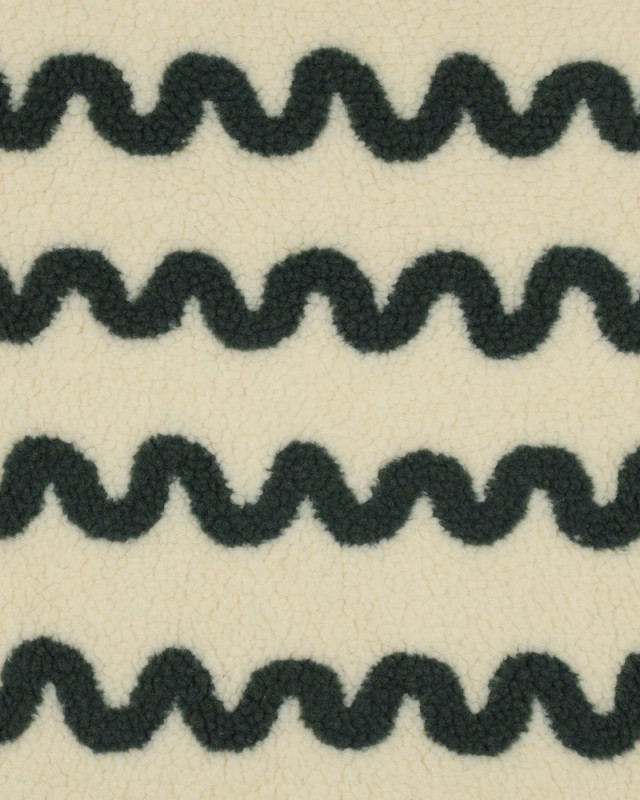 Tissu Sherpa Ecru Wave Vert Foncé - Mercerine