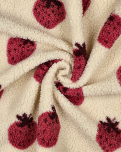 Tissu Sherpa Motif Fraise - Mercerine