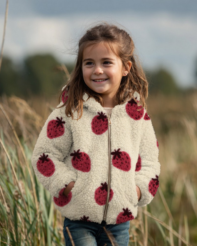Tissu Sherpa Motif Fraise - Mercerine