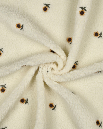Tissu Sherpa Ecru Brodé Tournesol - Mercerine