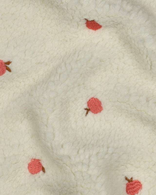 Tissu Sherpa Ecru Brodé Pêche - Mercerine