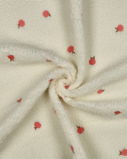 Tissu Sherpa Ecru Brodé Pêche - Mercerine