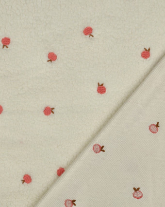 Tissu Sherpa Ecru Brodé Pêche - Mercerine