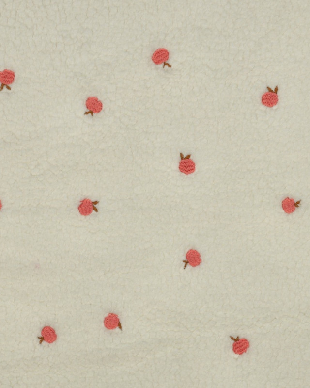 Tissu Sherpa Ecru Brodé Pêche - Mercerine