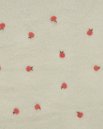 Tissu Sherpa Ecru Brodé Pêche - Mercerine