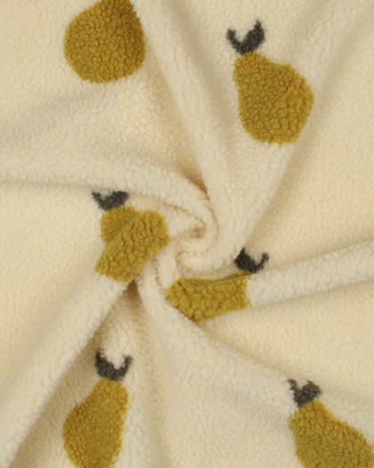 Tissu Sherpa Beige Motif Poire - Mercerine