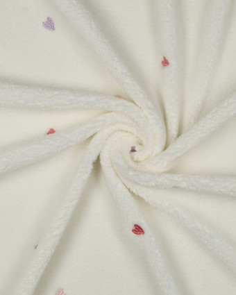 Tissu Sherpa Ecru Petits Cœurs Brodés - Mercerine