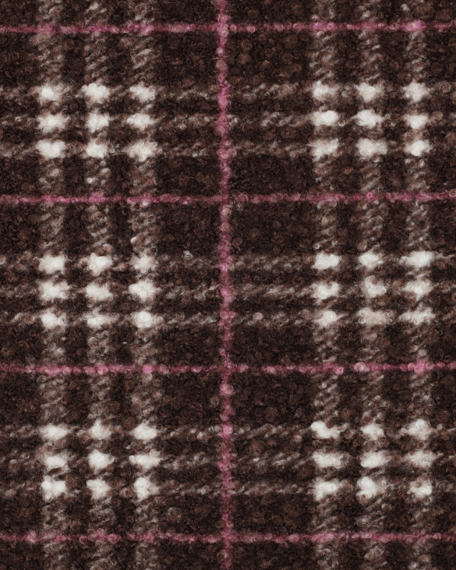 Tissu Bouclette à Carreaux Chocolat et Rose - Mercerine