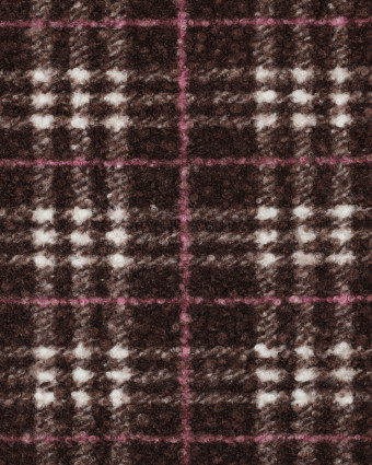 Tissu Bouclette à Carreaux Chocolat et Rose - Mercerine