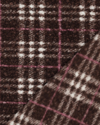 Tissu Bouclette à Carreaux Chocolat et Rose - Mercerine