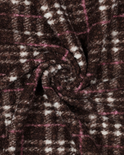 Tissu Bouclette à Carreaux Chocolat et Rose - Mercerine