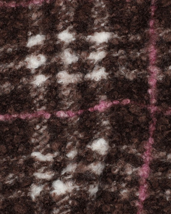 Tissu Bouclette à Carreaux Chocolat et Rose - Mercerine