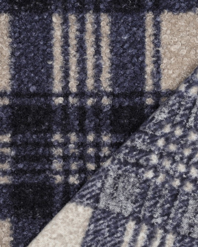 Tissu Bouclette à Carreaux Bleu Marine - Mercerine