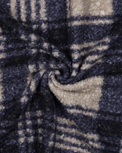 Tissu Bouclette à Carreaux Bleu Marine - Mercerine