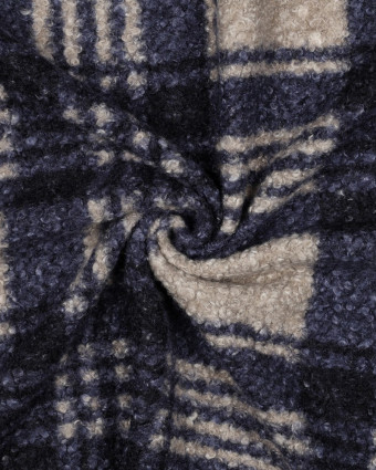 Tissu Bouclette à Carreaux Bleu Marine - Mercerine