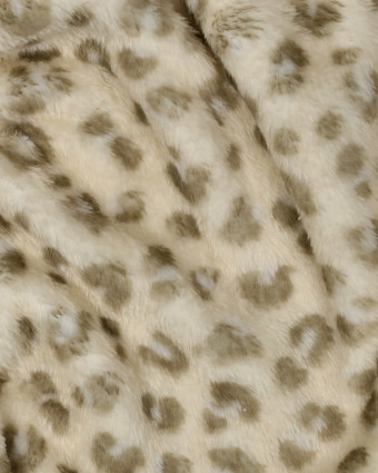 Tissu Doudou Polaire Double Face Léopard Kaki Fond Ecru - Mercerine