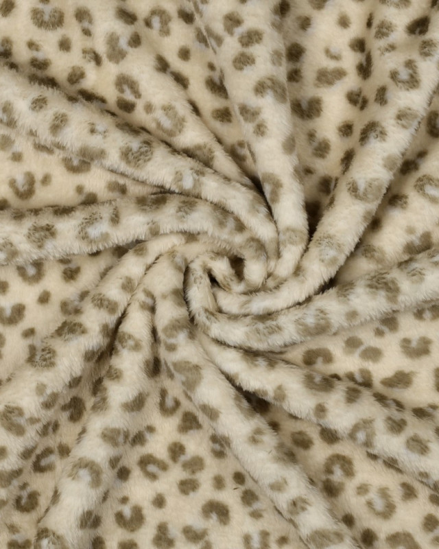 Tissu Doudou Polaire Double Face Léopard Kaki Fond Ecru - Mercerine