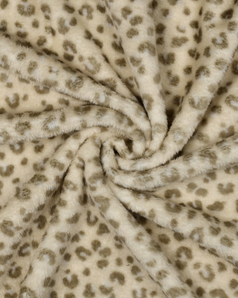Tissu Doudou Polaire Double Face Léopard Kaki Fond Ecru - Mercerine