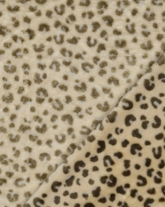 Tissu Doudou Polaire Double Face Léopard Kaki Fond Ecru - Mercerine