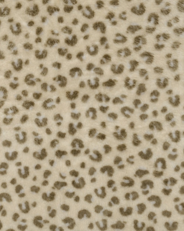 Tissu Doudou Polaire Double Face Léopard Kaki Fond Ecru - Mercerine