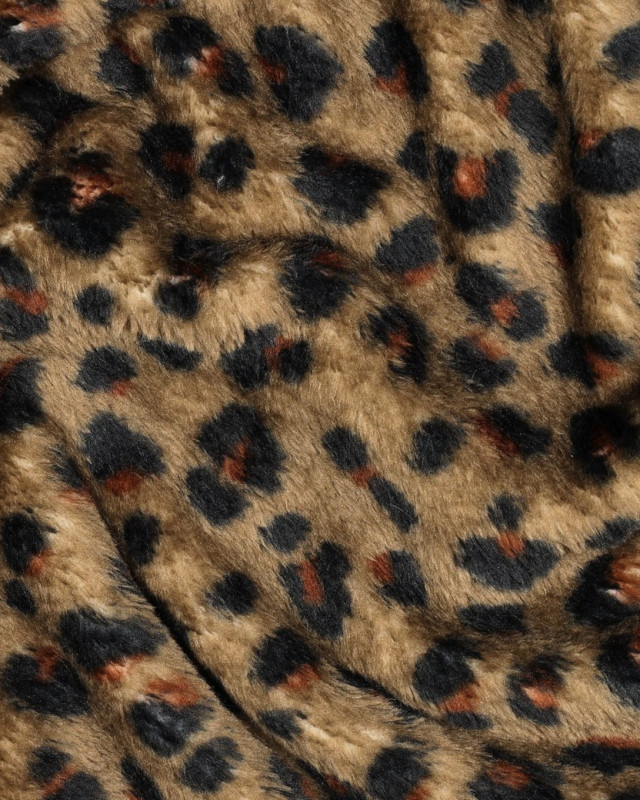 Tissu Doudou Polaire Double Face Léopard Kaki - Mercerine