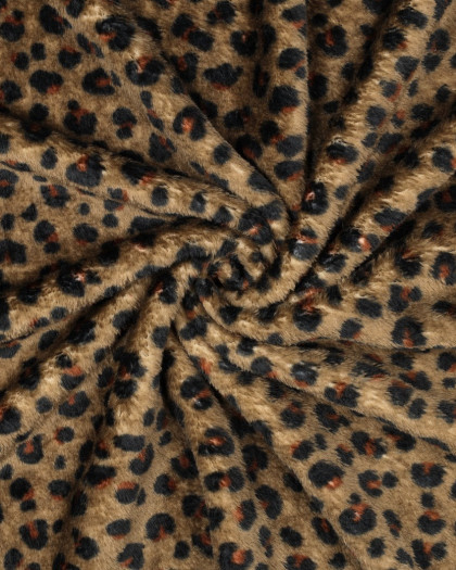 Tissu Doudou Polaire Double Face Léopard Kaki - Mercerine