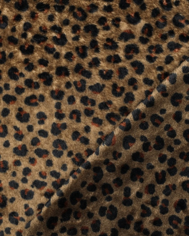 Tissu Doudou Polaire Double Face Léopard Kaki - Mercerine