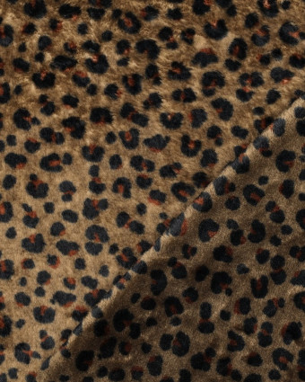 Tissu Doudou Polaire Double Face Léopard Kaki - Mercerine