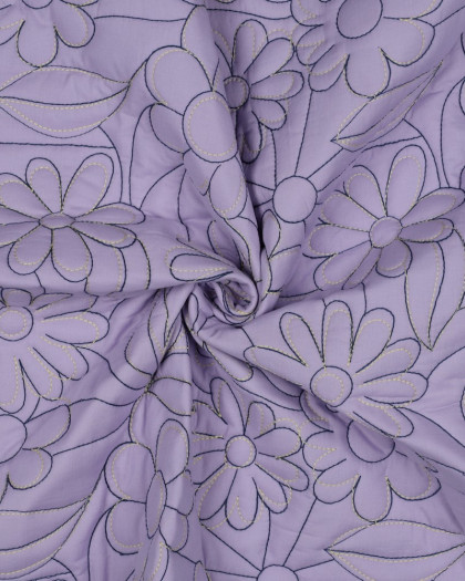 Tissu Coton Matelassé Fleurs Bordées Lilas - Mercerine
