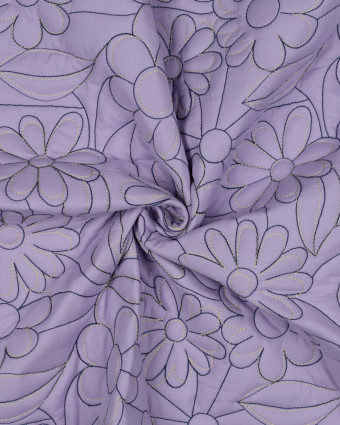 Tissu Coton Matelassé Fleurs Bordées Lilas - Mercerine