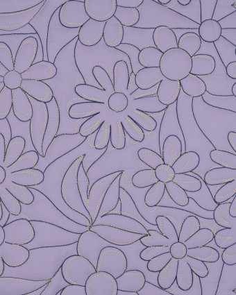 Tissu Coton Matelassé Fleurs Brodées Lilas - Mercerine