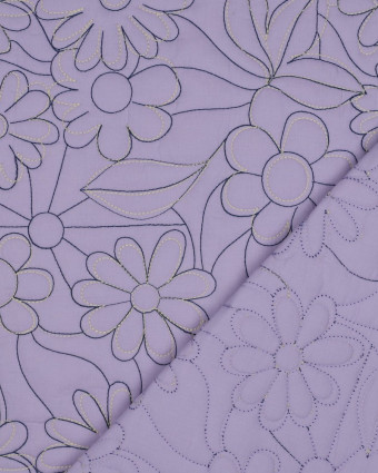 Tissu Coton Matelassé Fleurs Brodées Lilas - Mercerine