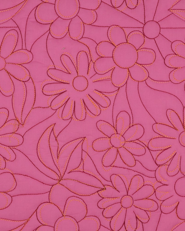 Tissu Coton Matelassé Fleurs Brodées Rose - Mercerine