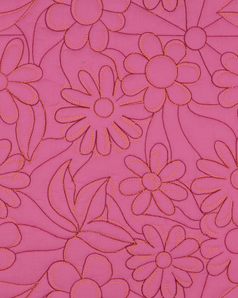 Tissu Coton Matelassé  Fleurs Bordée Rose - Mercerine