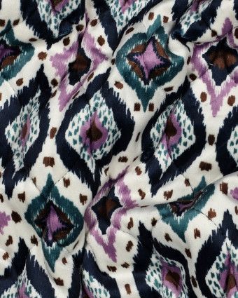 Matelassé Velours Motif Etrhnique Bleu Marine et Mauve - Mercerine