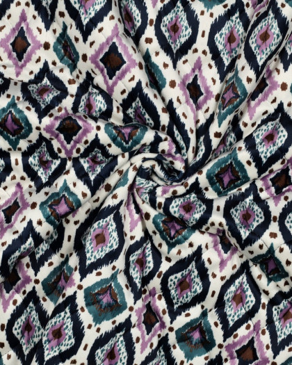 Matelassé Velours Motif Etrhnique Bleu Marine et Mauve - Mercerine