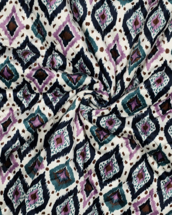 Matelassé Velours Motif Etrhnique Bleu Marine et Mauve - Mercerine