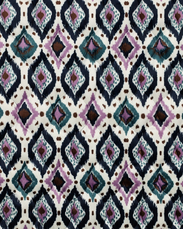 Matelassé Velours Motif Etrhnique Bleu Marine et Mauve - Mercerine