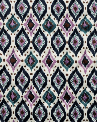 Matelassé Velours Motif Etrhnique Bleu Marine et Mauve - Mercerine