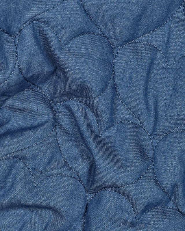 Tissu Matelassé Chambray Bleu Jean Cœurs Brodés - Mercerine