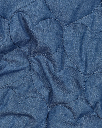 Tissu Matelassé Chambray Bleu Jean Cœurs Brodés - Mercerine