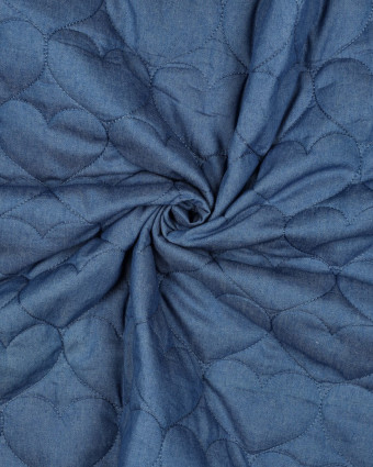 Tissu Matelassé Chambray Bleu Jean Cœurs Brodés - Mercerine