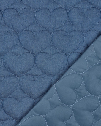 Tissu Matelassé Chambray Bleu Jean Cœurs Brodés - Mercerine