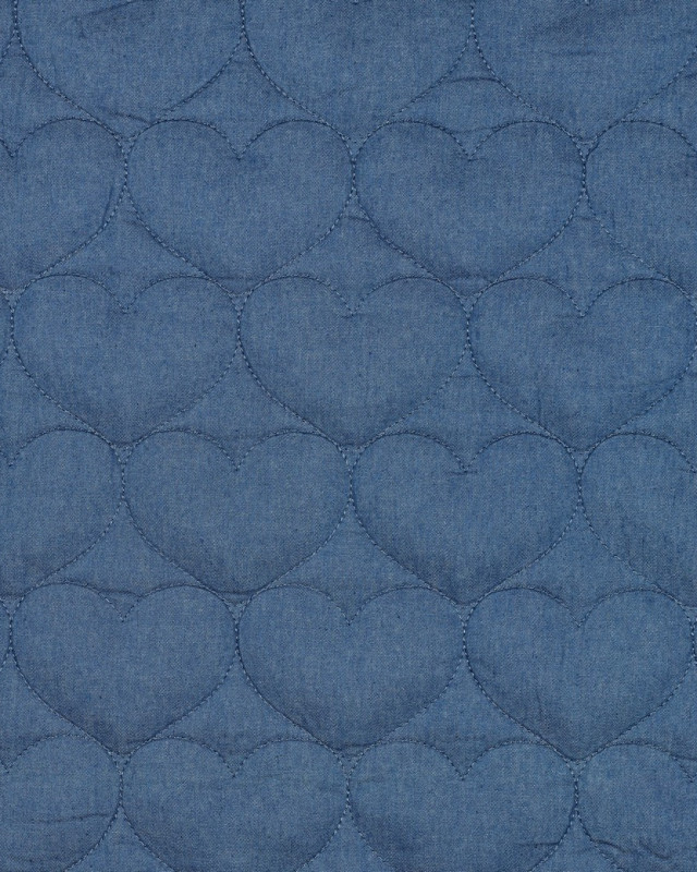 Tissu Matelassé Chambray Bleu Jean Cœurs Brodés - Mercerine