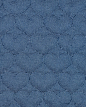 Tissu Matelassé Chambray Bleu Jean Cœurs Brodés - Mercerine